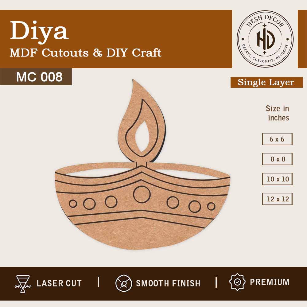 aser cut diya MDF cutout for DIY Diwali craft painting and festive wall decoration by Hesh Decor