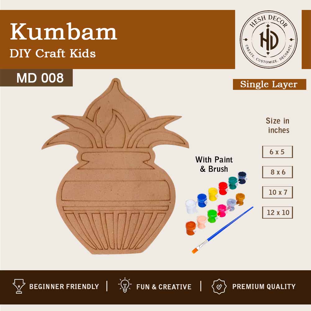 Kumbam MDF DIY craft kit with paint and brush for kids festive painting activity