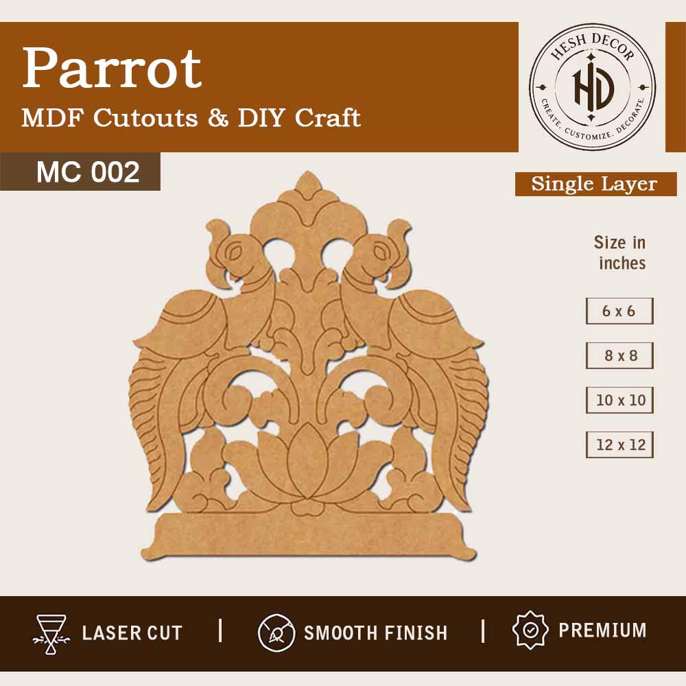 Parrot MDF cutout design laser cut wooden craft base for DIY painting and wall decor