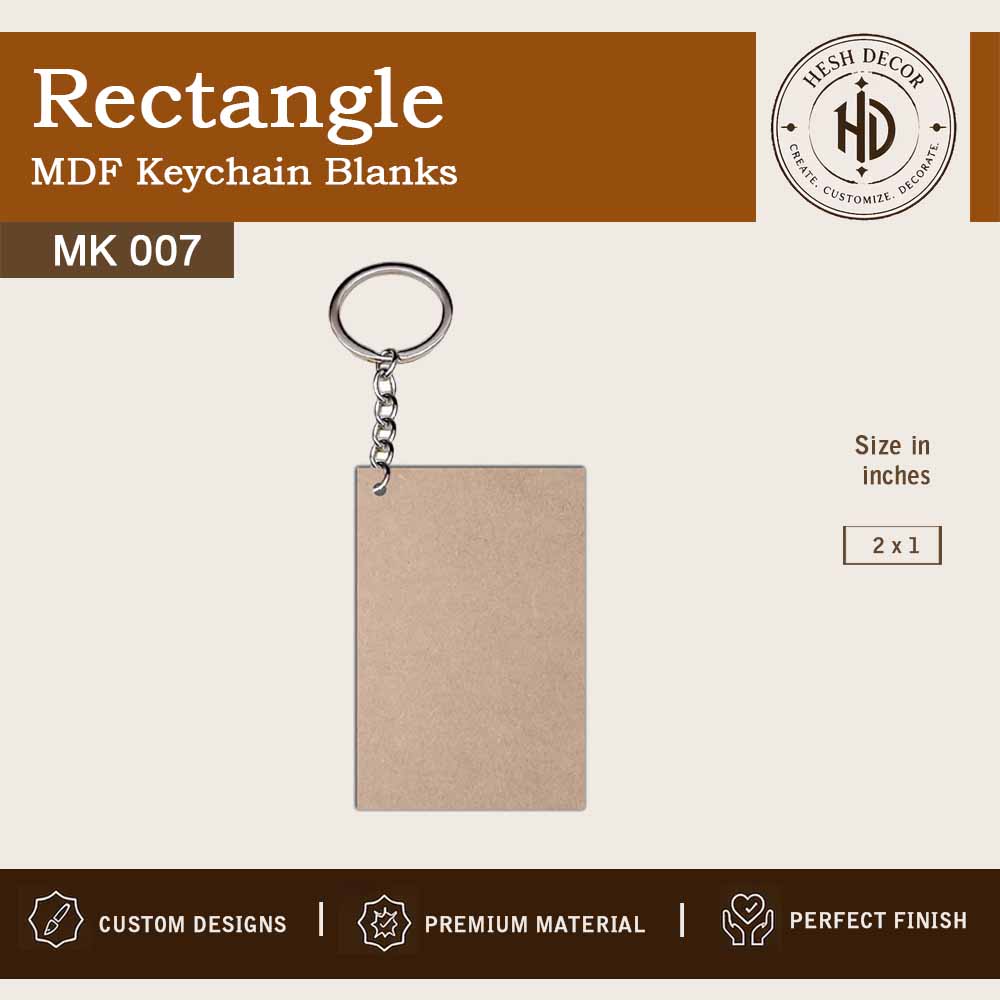 Rectangle MDF keychain blank 2x1 inch for DIY crafts with metal ring