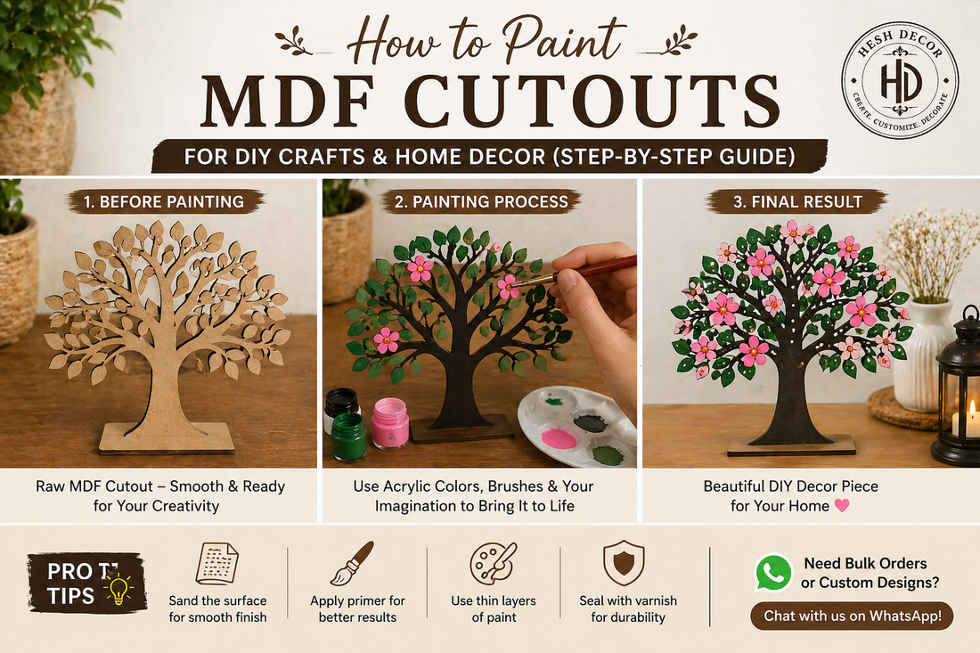 how to paint MDF cutouts step by step DIY crafts home decor painting guide India