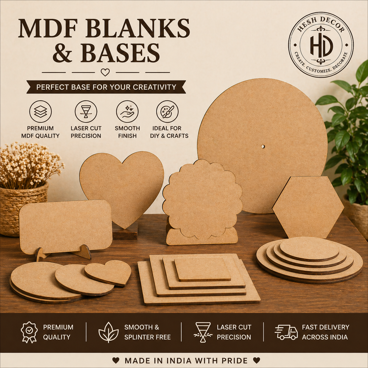 MDF blanks and bases for DIY crafts painting and art projects