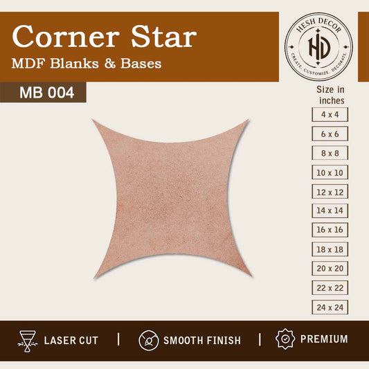 Corner star MDF cutout base for DIY craft painting and wall decoration