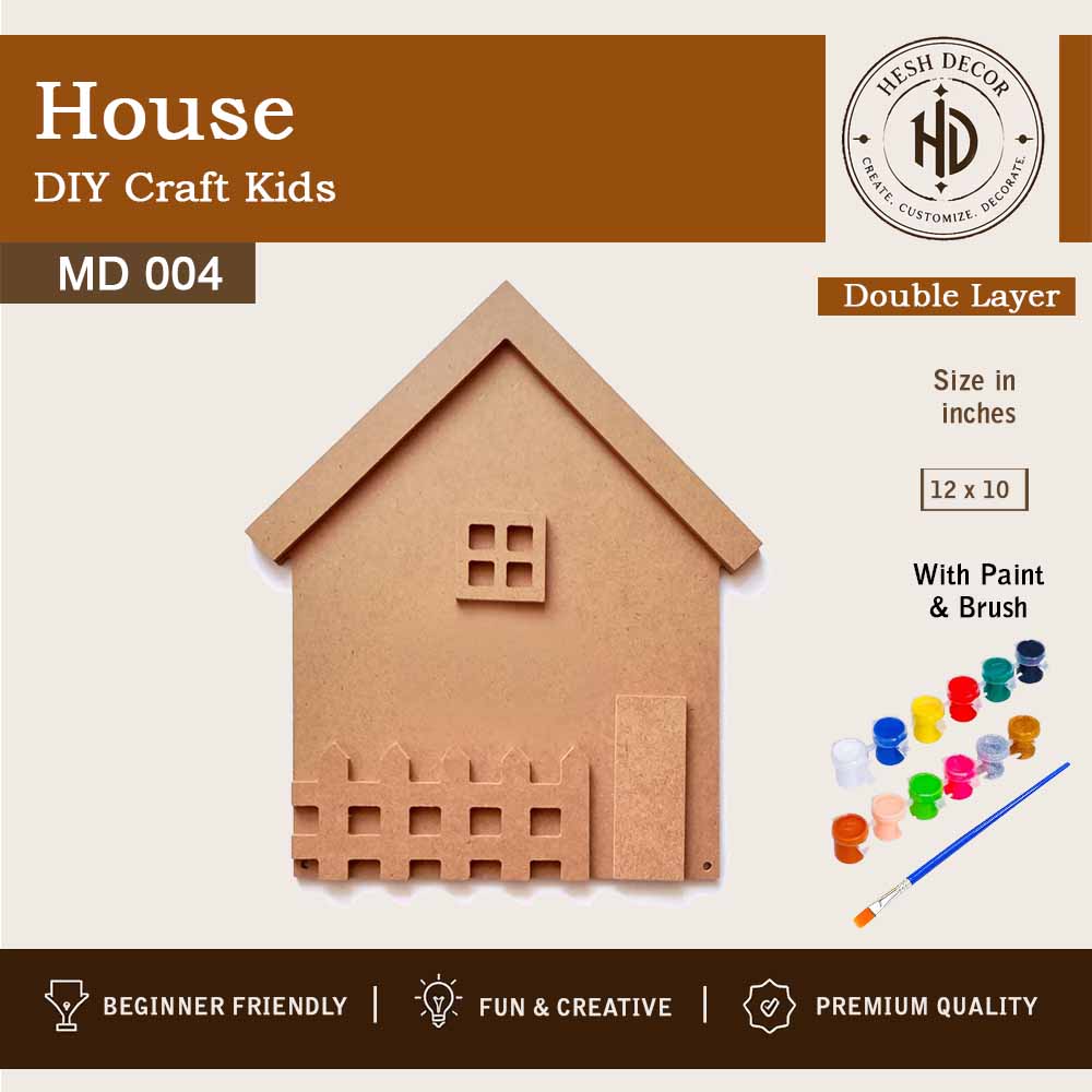 House MDF DIY craft kit with paint and brush for kids painting activity set