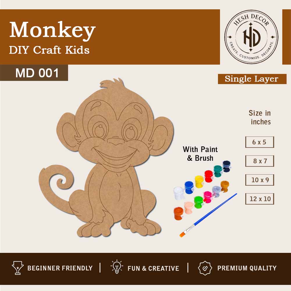 Monkey MDF DIY craft cutout for kids painting and creative activities wooden base