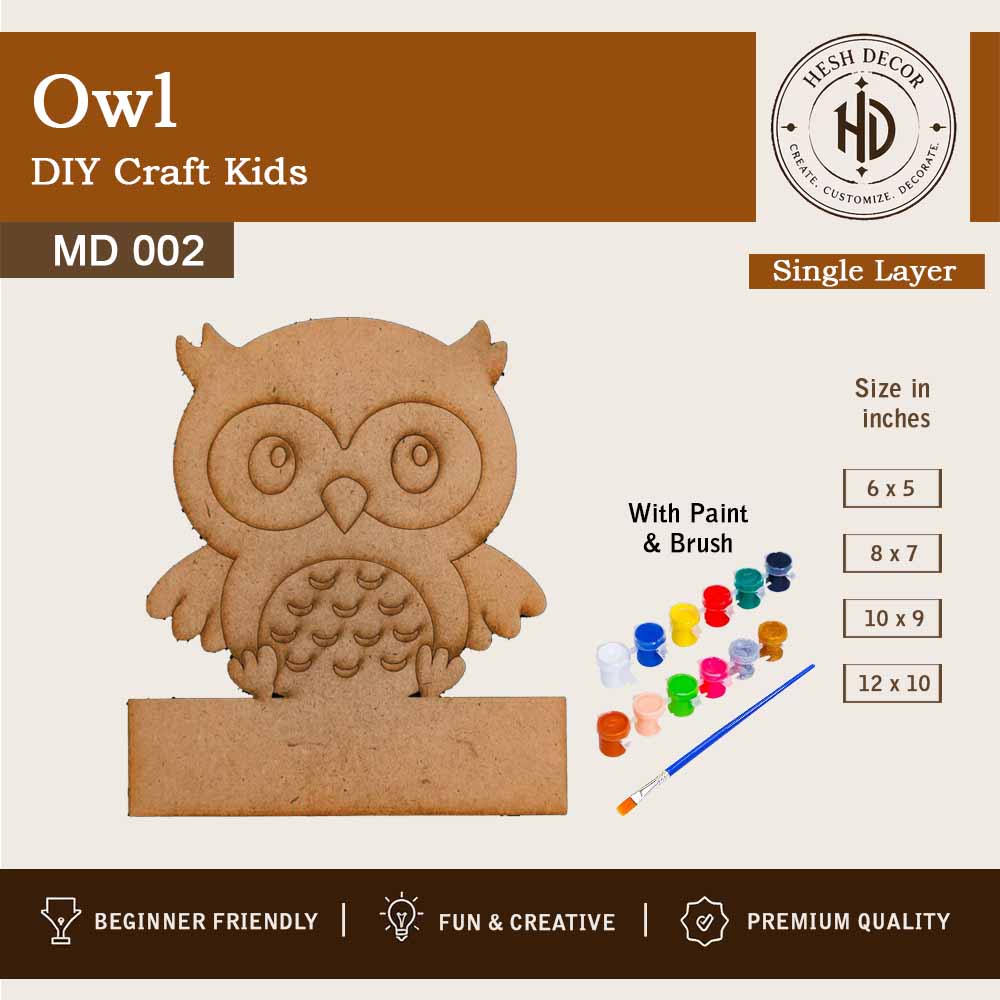 Owl MDF DIY craft cutout for kids painting and creative activity wooden base