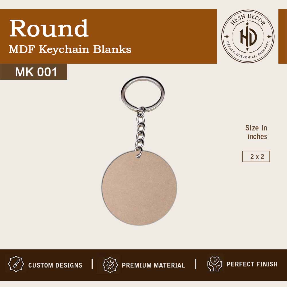 ound MDF keychain blank 2x2 inch for DIY crafts with metal ring