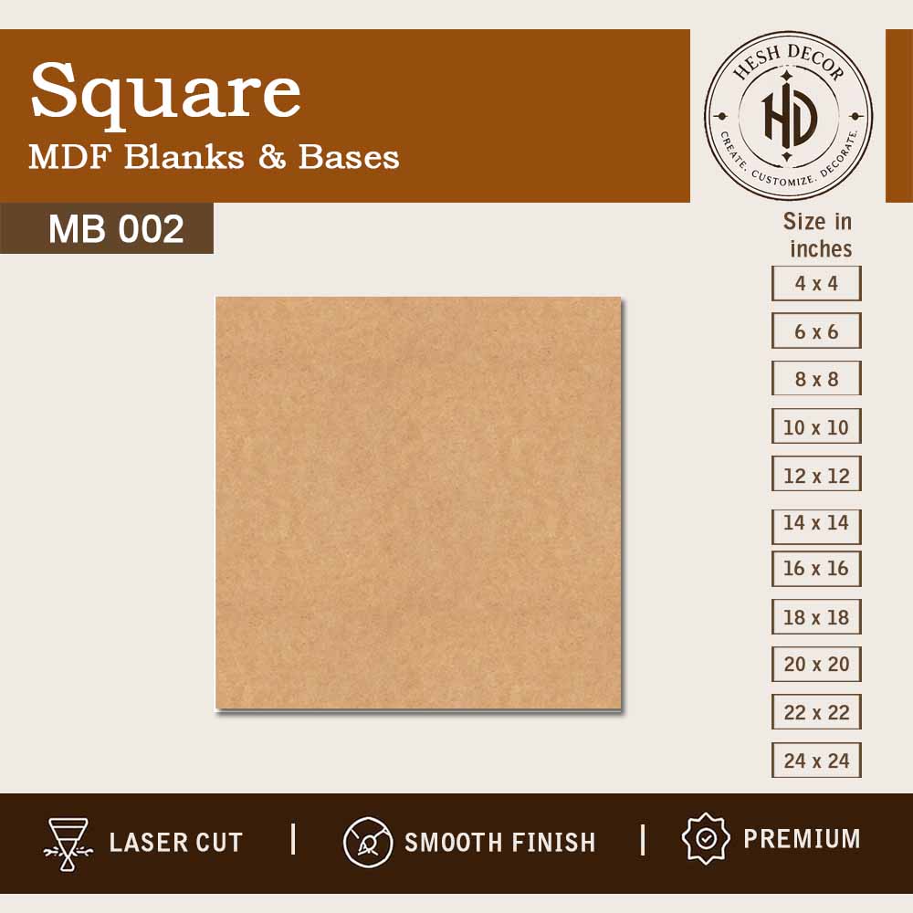 Square MDF board blank for DIY painting and resin art with smooth finish