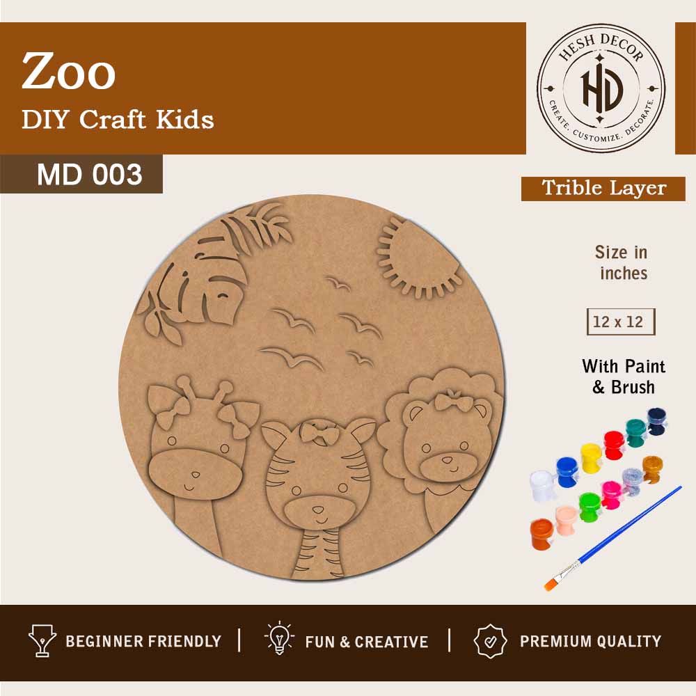 Zoo theme MDF name board with animals custom kids room decor DIY painting base