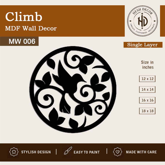 Climb MDF wall decor round wooden laser cut bird and leaf design for home decoration