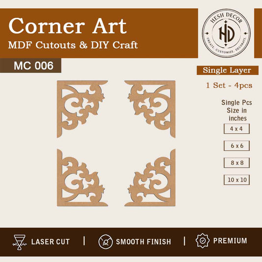 Decorative Corner Art MDF cutout set laser cut wooden craft pieces for DIY decoration projects