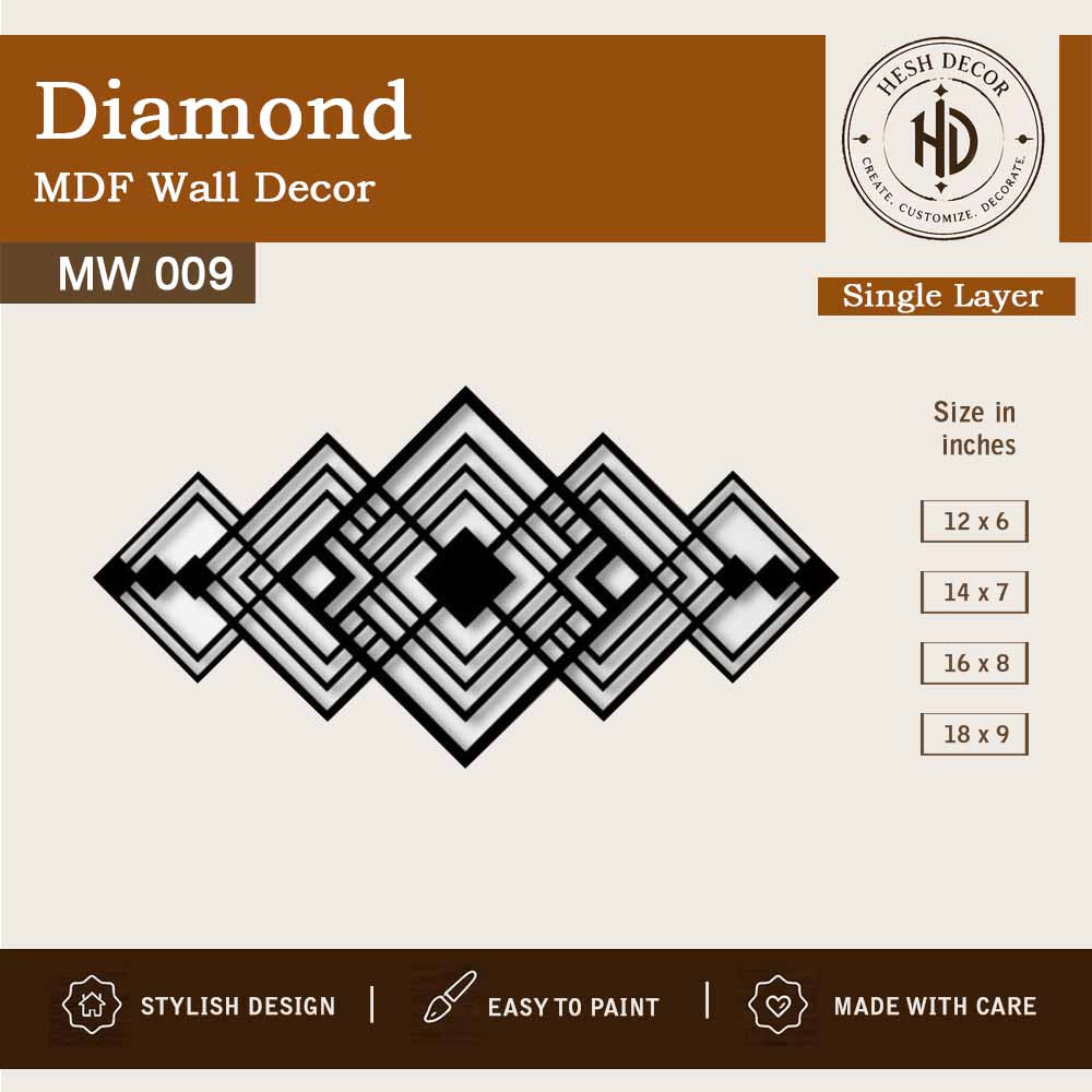 Modern diamond geometric MDF wall decor panel for home and office interior decoration by Hesh Decor