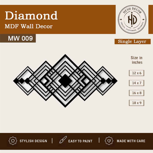 Modern diamond geometric MDF wall decor panel for home and office interior decoration by Hesh Decor