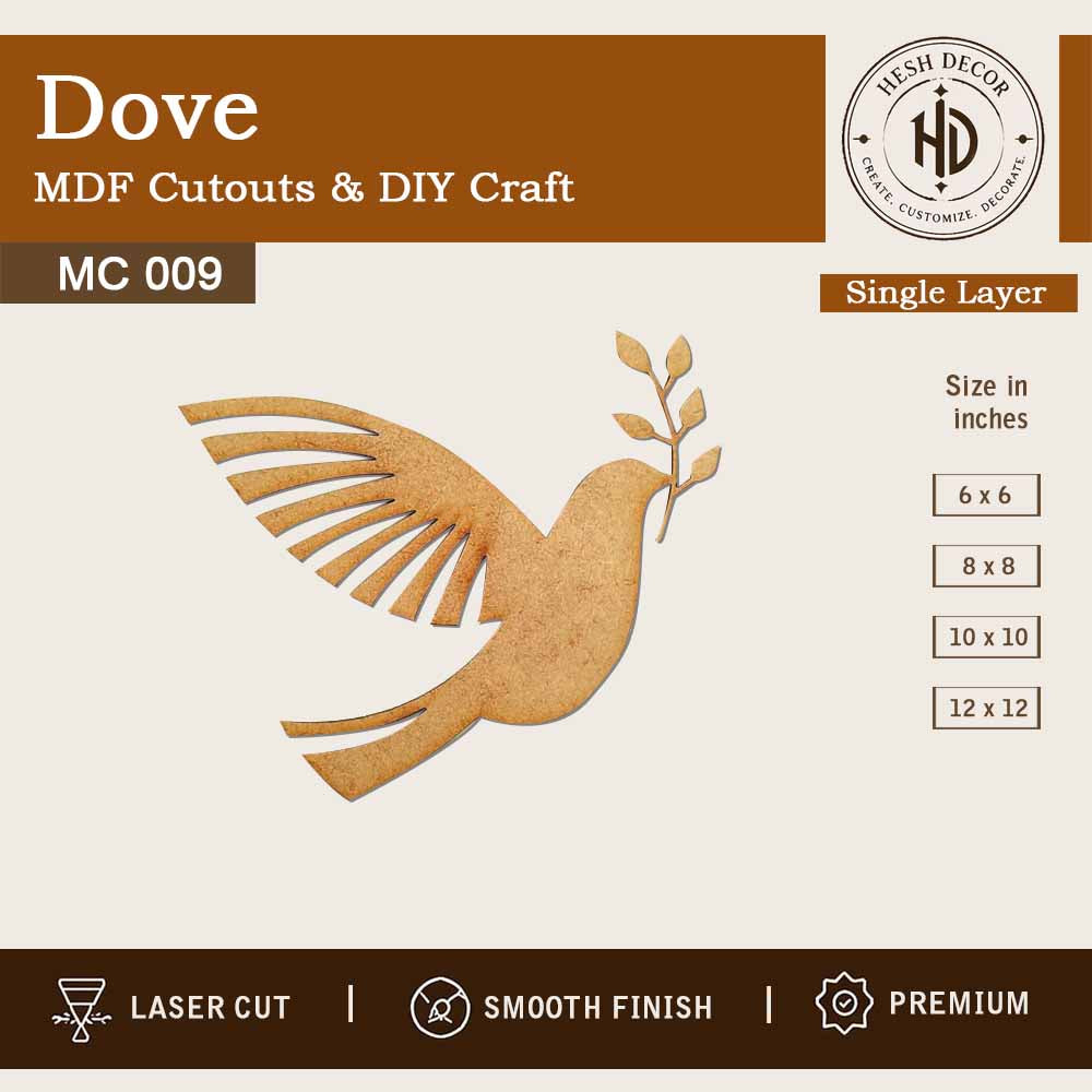 Laser cut dove MDF cutout for DIY painting, wall decoration and craft projects by Hesh Decor