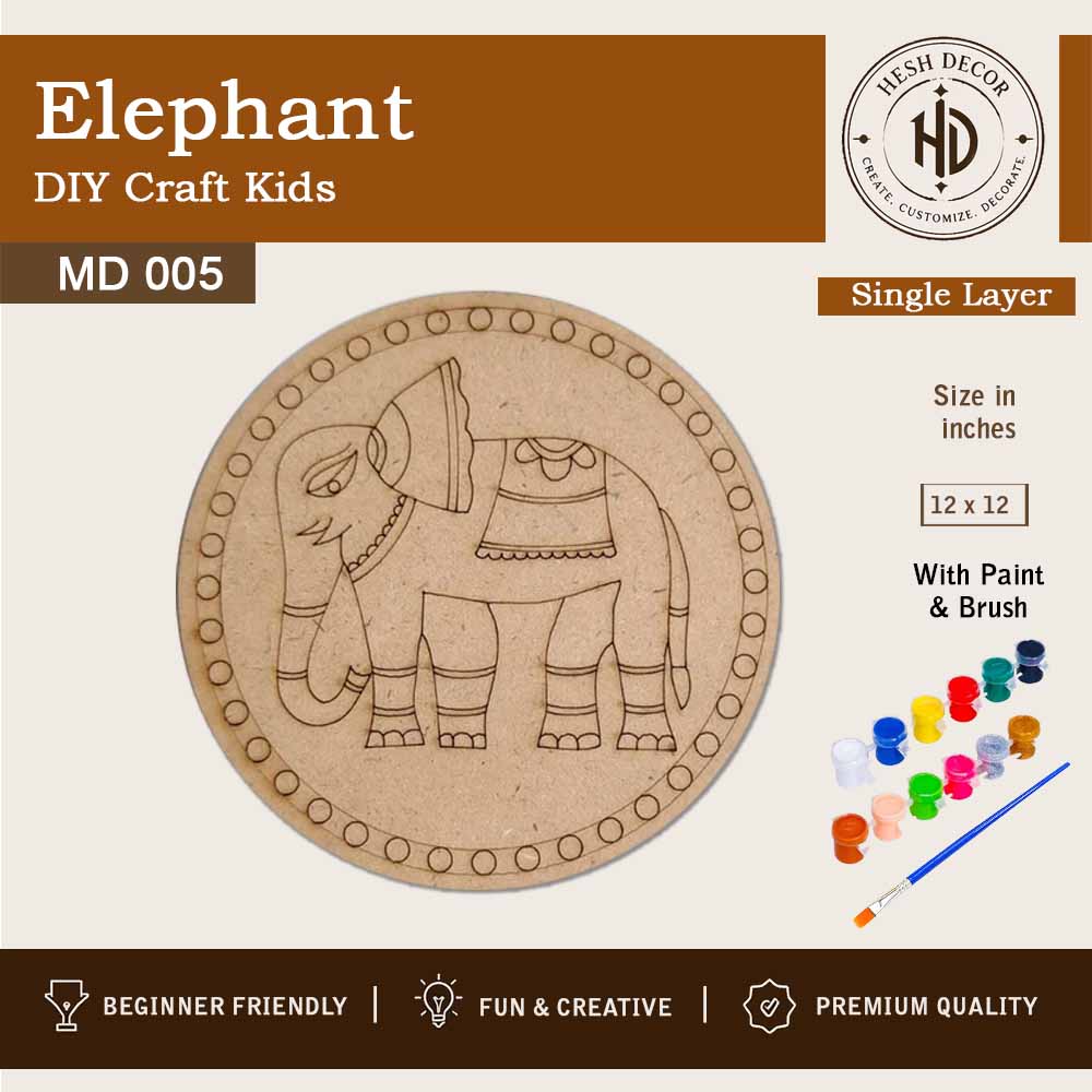Elephant MDF DIY craft kit with paint and brush for kids painting activity set
