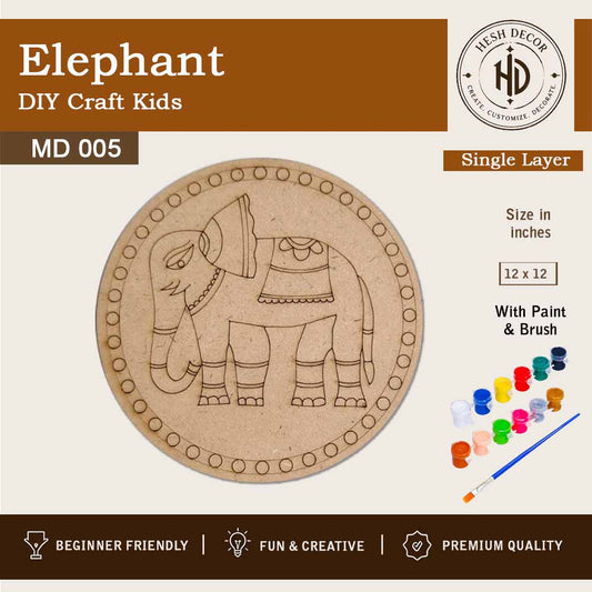 Elephant MDF DIY craft kit with paint and brush for kids painting activity set