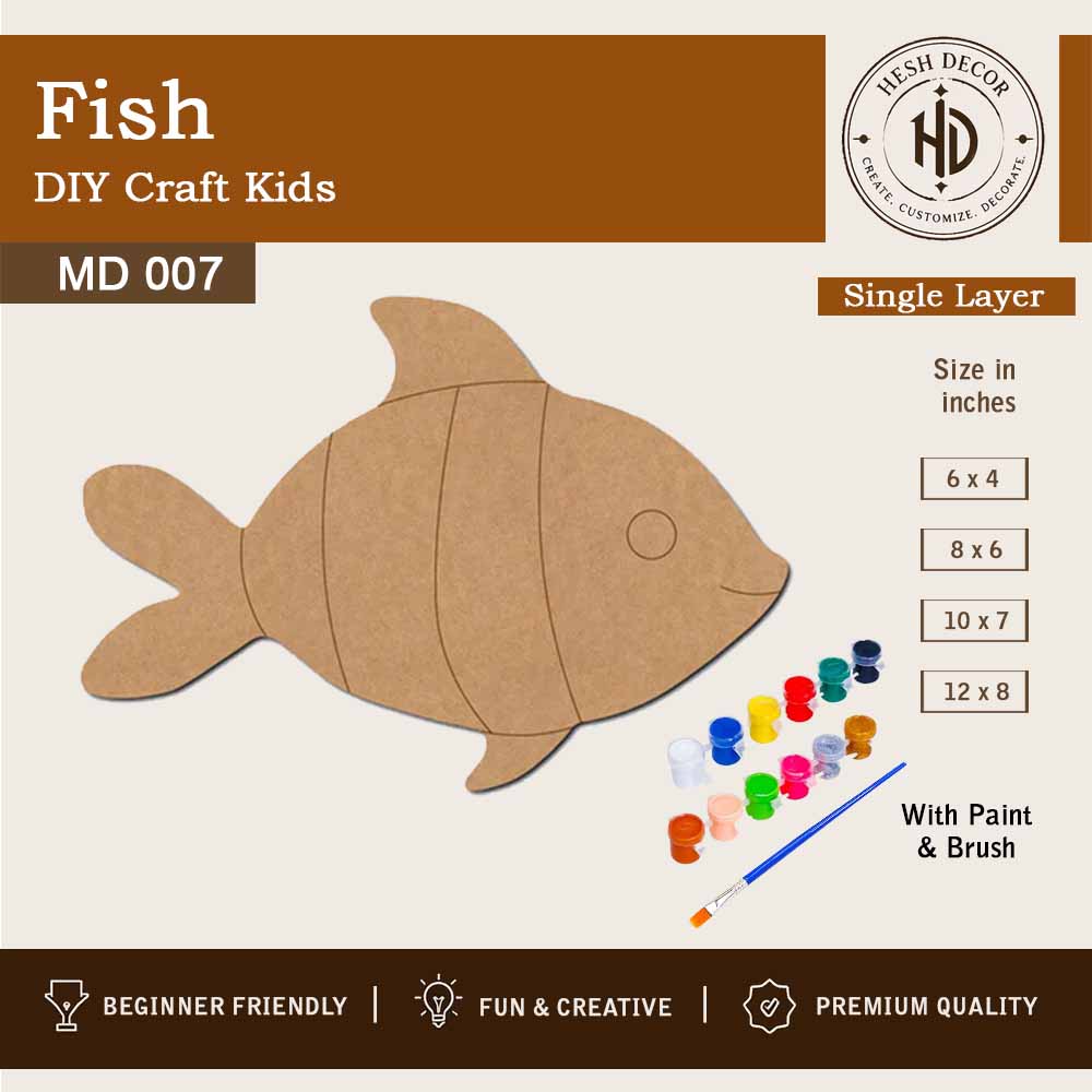 Fish MDF DIY craft kit with paint and brush for kids painting activity set