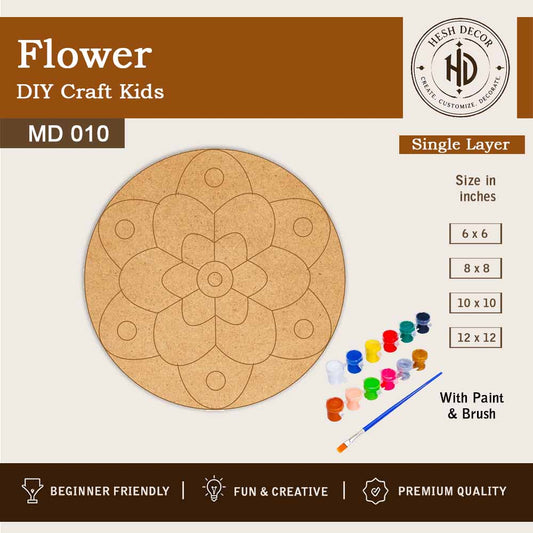Flower MDF DIY craft kit round wooden painting board with paint and brush for kids activities