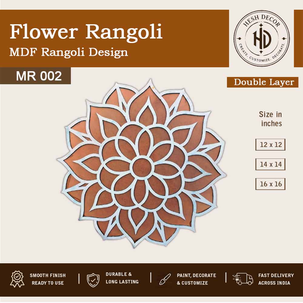 Flower MDF rangoli double layer MR002 wooden design for DIY painting and home decor