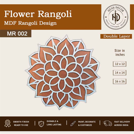 Flower MDF rangoli double layer MR002 wooden design for DIY painting and home decor