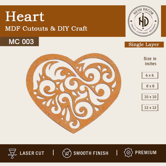 Heart MDF cutout design laser cut wooden craft base for DIY painting and decoration
