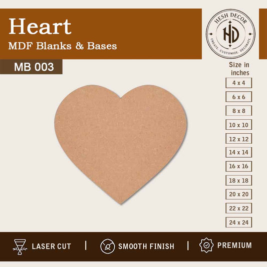 Heart shape MDF cutout base for DIY craft painting and wall decor