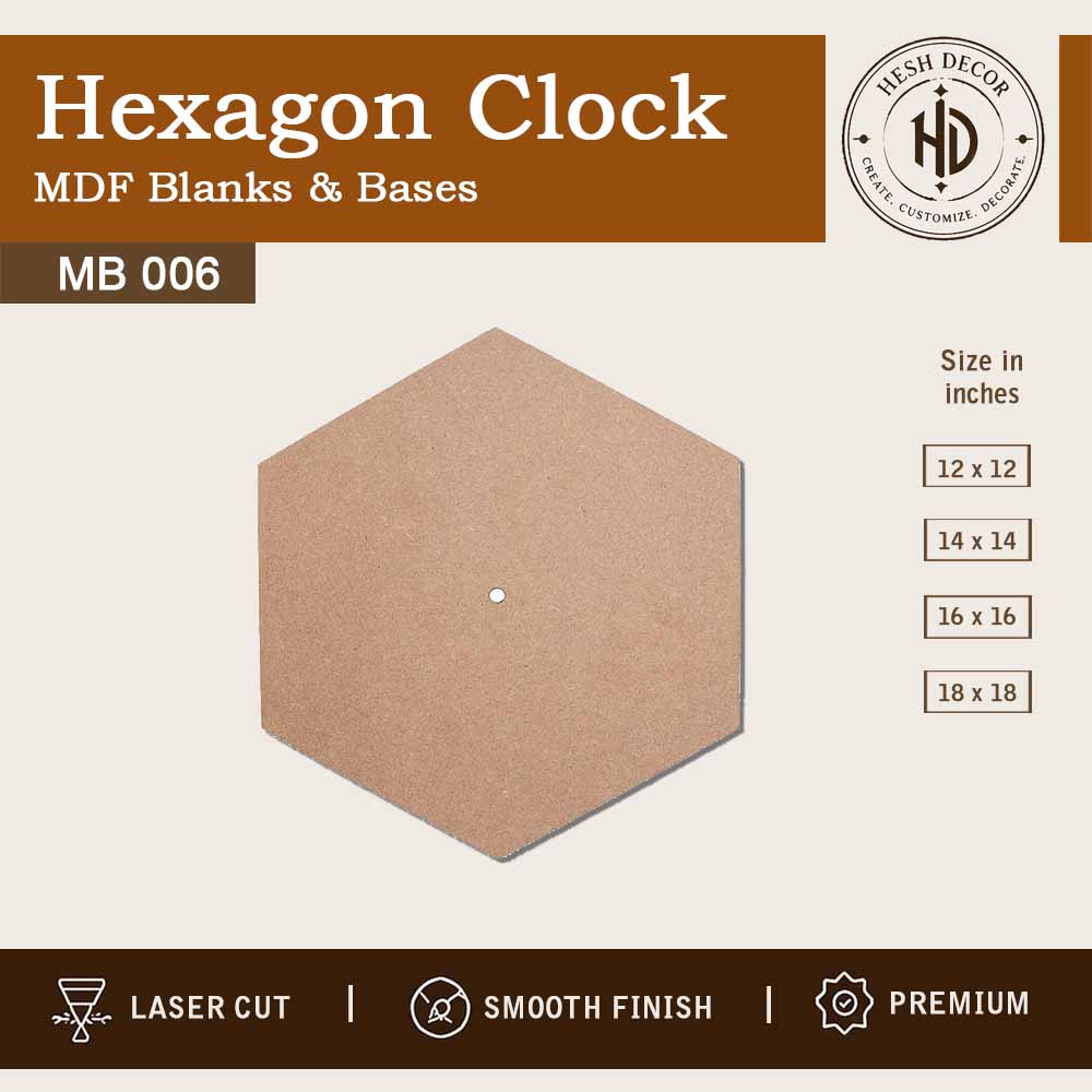 Hexagon MDF clock base with center hole for DIY wall clock making