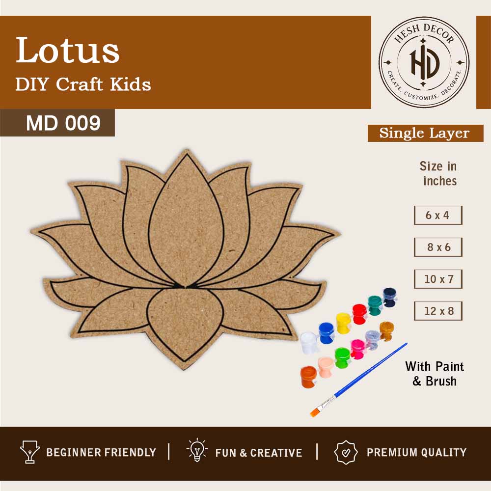 Lotus MDF DIY craft kit wooden painting activity with paint and brush for kids and festive decoration