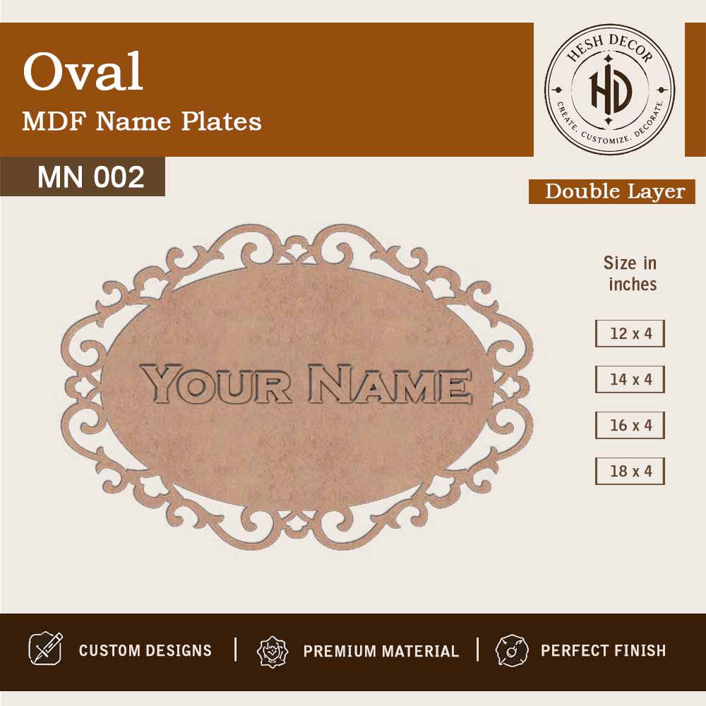Oval MDF name plate double layer decorative custom wooden door name board design