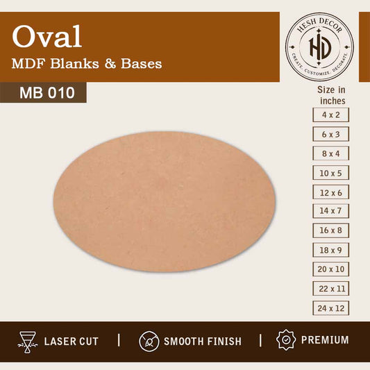 Oval MDF base board for DIY crafts laser cut smooth finish wood blank
