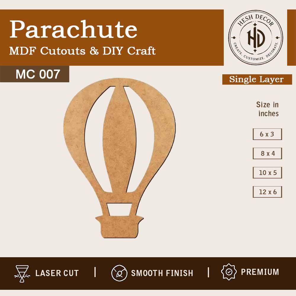 Laser cut parachute MDF cutout for DIY craft painting and wall decoration by Hesh Decor