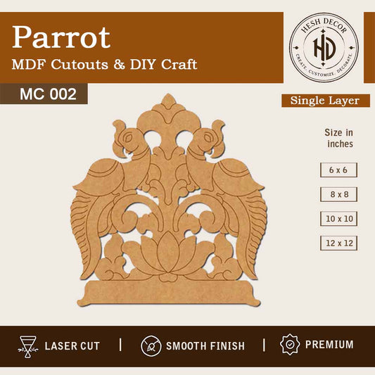 Parrot MDF cutout design laser cut wooden craft base for DIY painting and wall decor