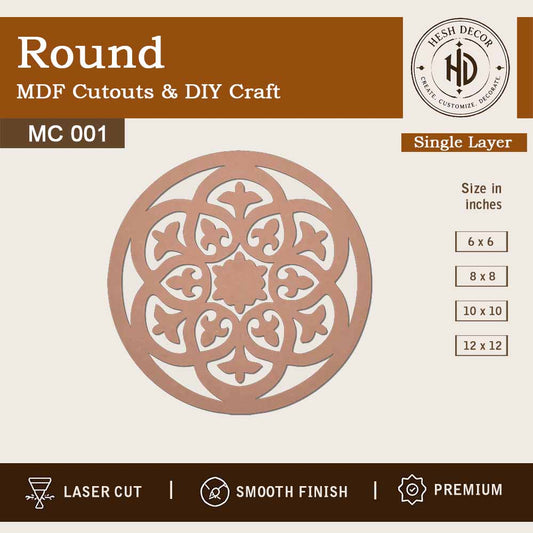 Round MDF cutout design laser cut wooden craft base for DIY painting and wall decor