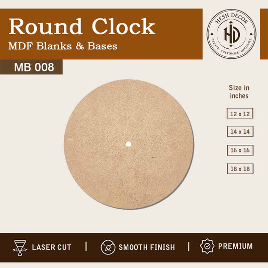 Round MDF clock base with center hole for DIY wall clock making