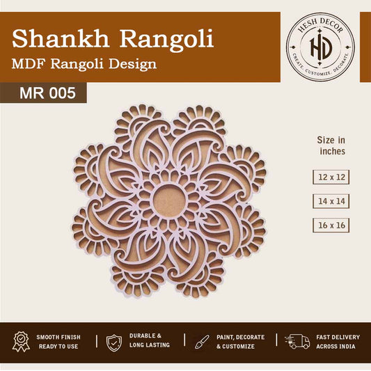 Double layer Shankh rangoli MDF design for Diwali festive wall and floor decoration by Hesh Decor
