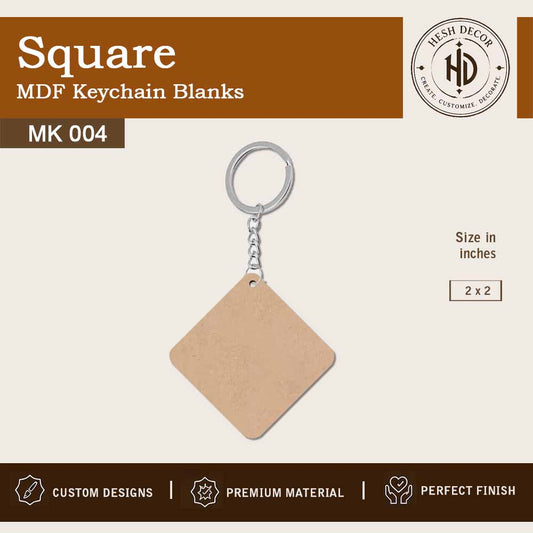 Square MDF keychain blank 2x2 inch for DIY crafts with metal ring