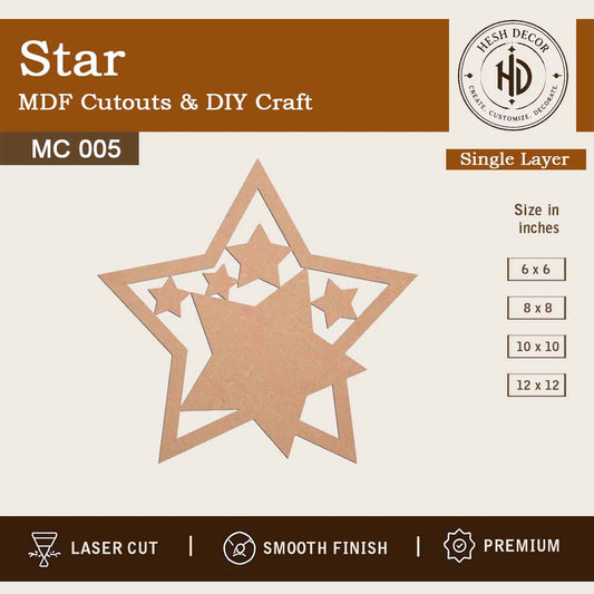 Star MDF cutout wooden DIY craft shape for painting decoration and creative art projects