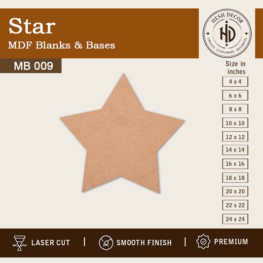 Star shape MDF craft base laser cut wooden blank for DIY, painting and resin art projects