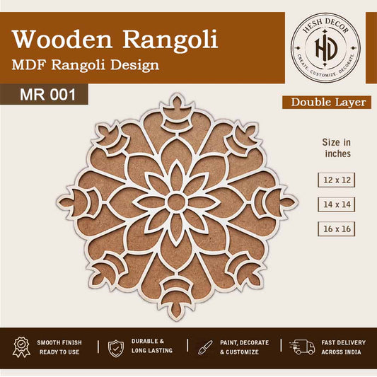 Double layer wooden MDF rangoli design MR001 for DIY painting and home decoration